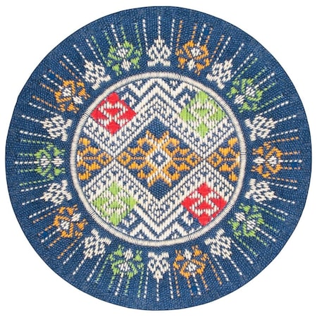 Flowers First 6 ft.-7 in. x 6 ft.-7 in. Journey Global Round Power Loomed Rug; Blue & Ivory FL1890518